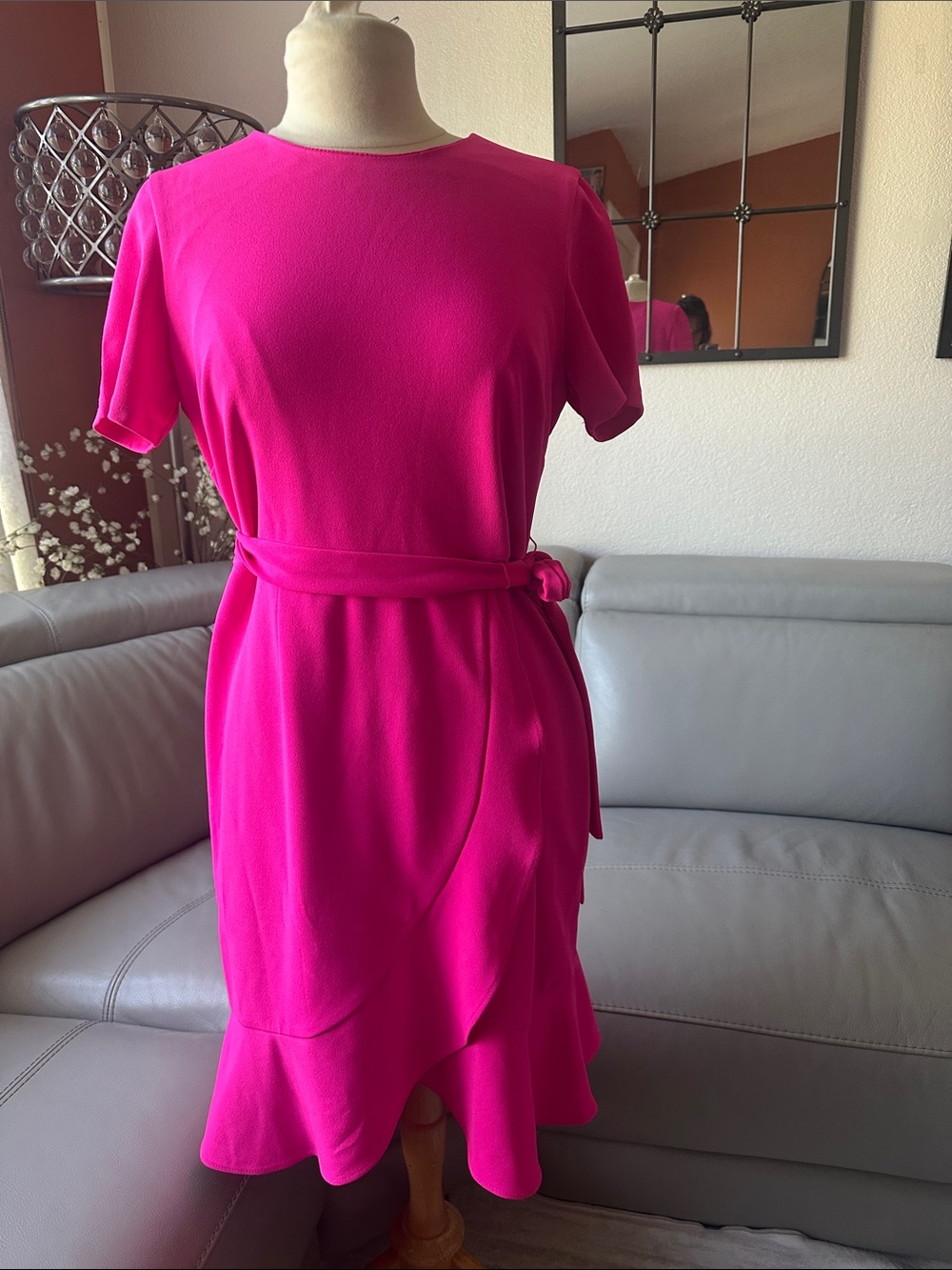 Shelby & Palmer Vibrant hot pink Short-Sleeve Belted  Dress
